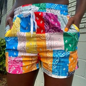 RAINBOW BANDANA PATCHWORK SHORTS